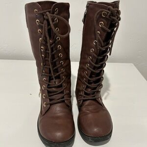 Yoki Dark Brown Lace-Up Boots